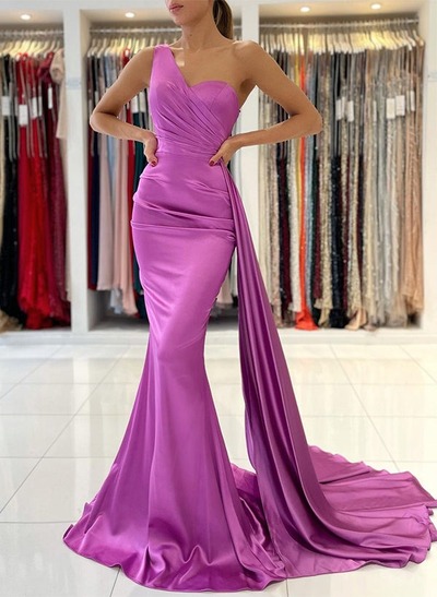 Sleeveless One Shoulder Silk Like Satin Sheath/Column Bridesmaid Dress,PD231383