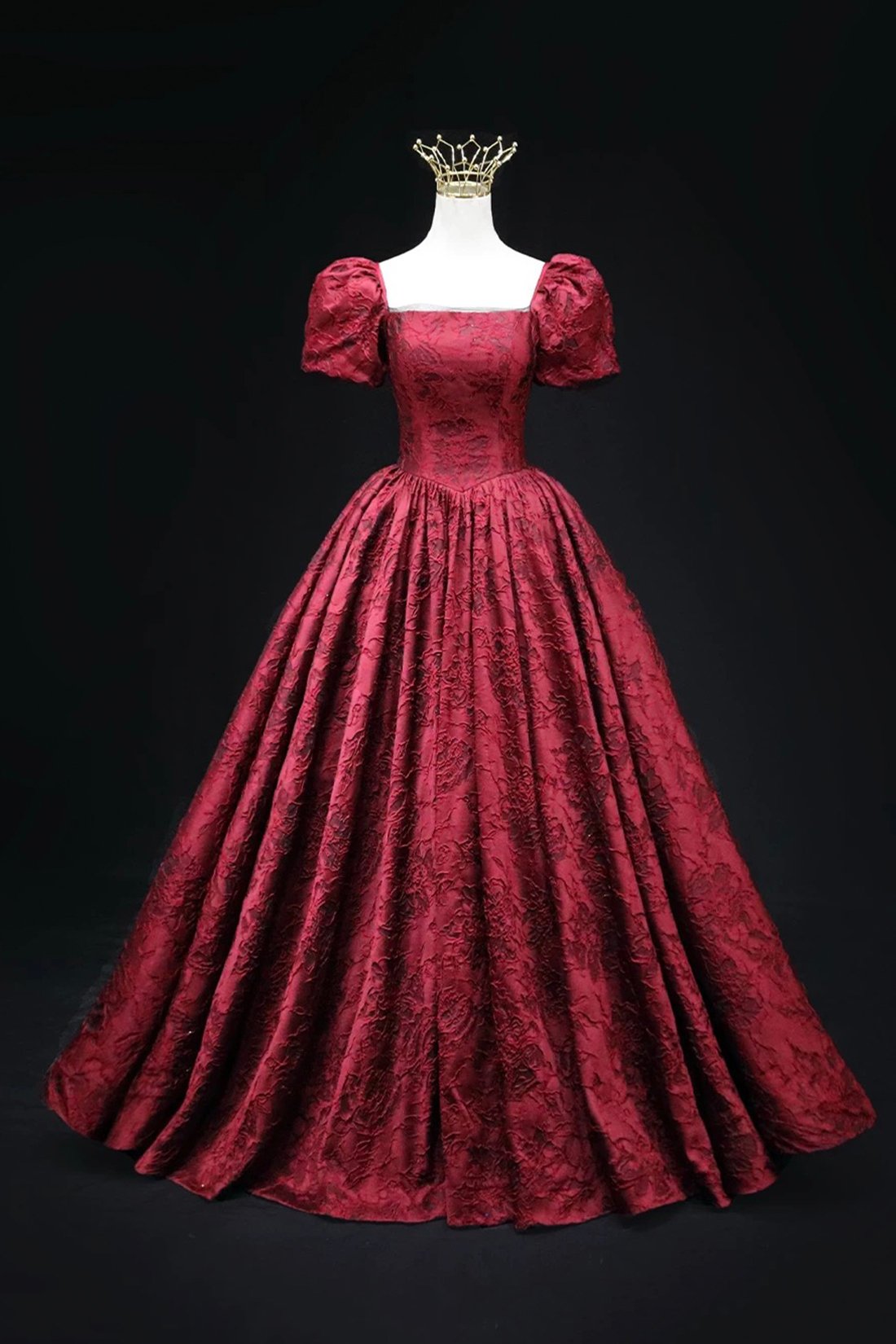 Burgundy Printed Pattern Floor Length Formal Prom Dress