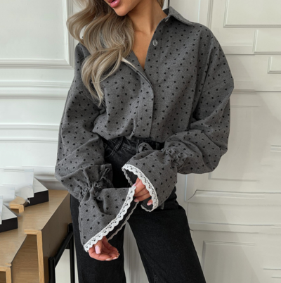 Polka Dot Lace Long Sleeve Women Shirt Blouse