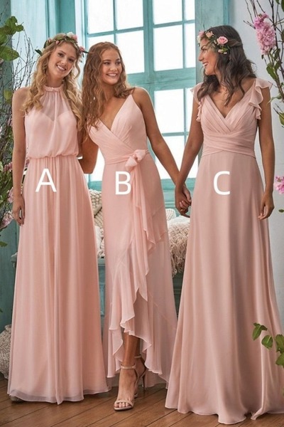 Blushing Pink Floor Length Bridesmaid Dress,Evening Dress,PD231395