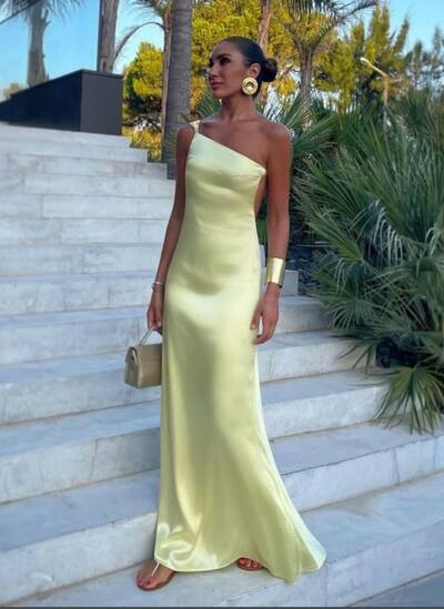 Sexy Light Yellow Sheath Prom Dress Formal Dress Evening Gowns