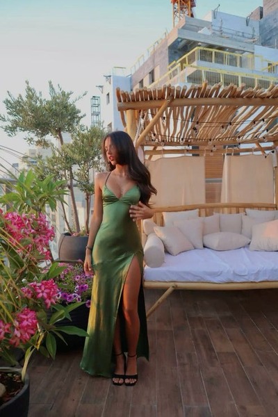 Green Sexy Spaghetti Straps Prom Dress Long Evening Dresses With Split ,PD231400