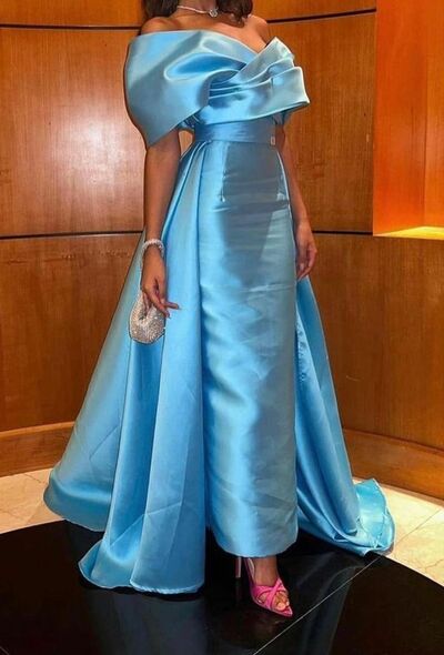 Elegant Sheath Blue with Detachable Train Mother of the Bride/ Groom Dresses Evening Prom Formal Gowns
