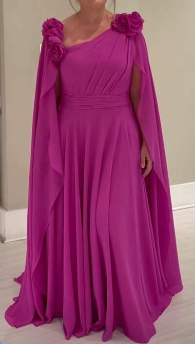 Elegant Hot Pink Fuchsia Handmade Flower Mother of the Bride/Groom Dress Evening Formal Prom Dress