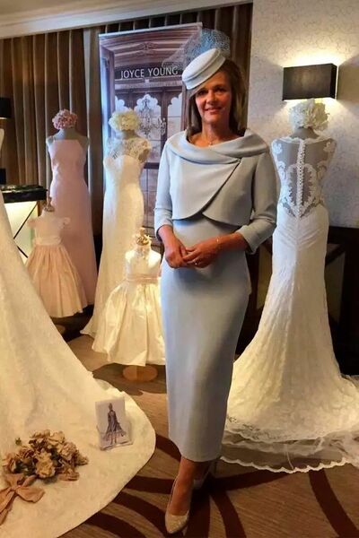 Elegant Sheath Blue Tea-length Mother of the Bride/Groom Dress Evening Formal Prom Dress