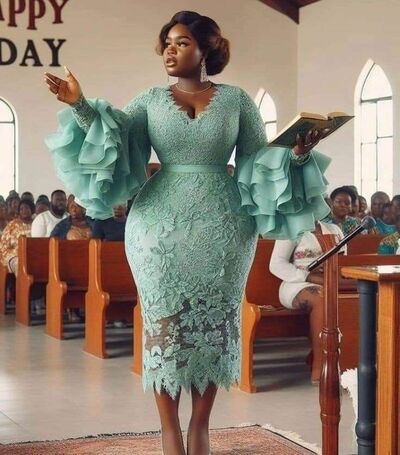 Sexy Plus Size Blue Lace Tea-length African Girls Prom Dress Formal Dress Evening Gowns