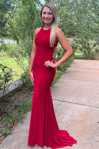 Scoop Neck Pleated Sleeveless Mermaid Formal Prom Dress,PD231428