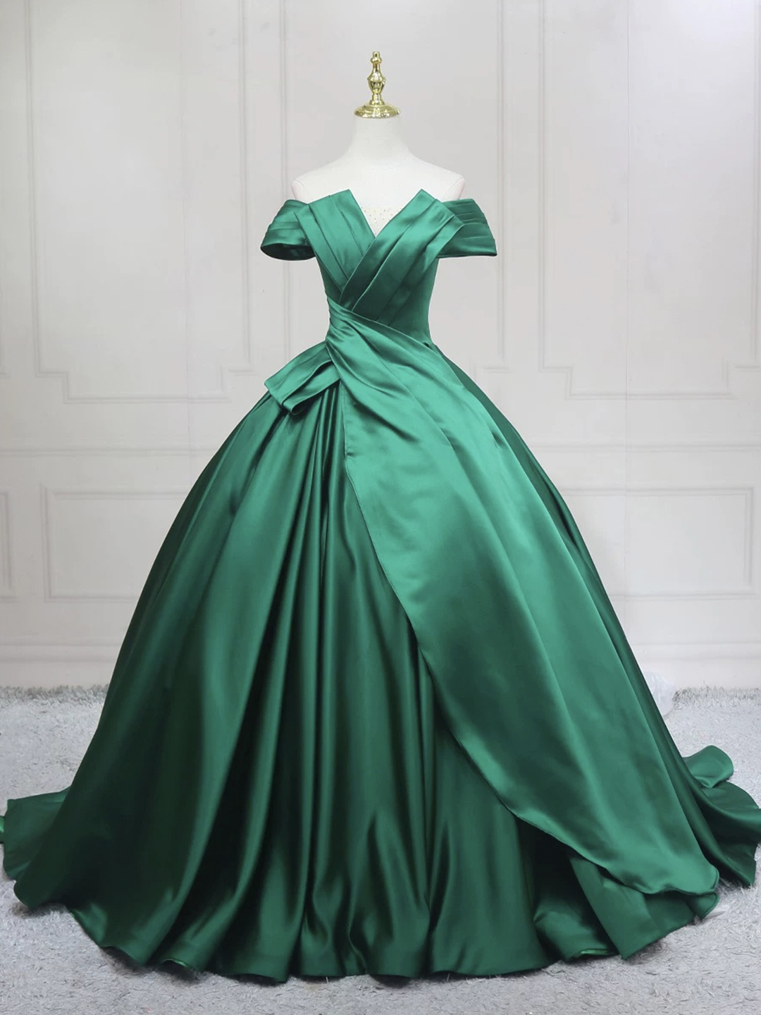 Green Satin Long A-Line Prom Formal Gown