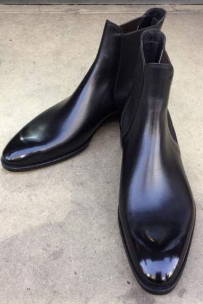 Handmade Men Dress Shoes Black Calf Leather Chelsea Boot