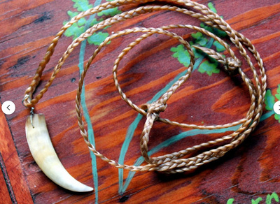 Possum fang necklace - real American opossum tooth on hand-braided adjustable cord in black, natural, or red-brown