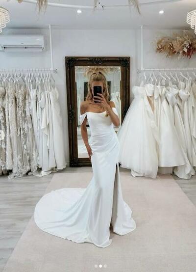 Simple Off Shoulder Satin Wedding Dress Bridal Dress Wedding Gown