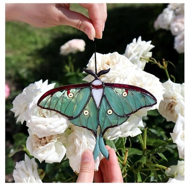 Luna Moth Stained Glass Window Hanging – Butterfly Suncatcher & Garden Art, Perfect Mother’s Day & Birthday Gift for Mom
