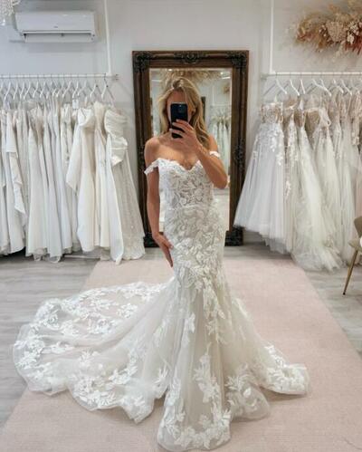 Luxury Mermaid Appliques Lace Tulle Wedding Dress Bridal Dress Bridal Gown