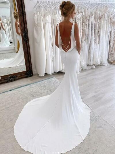 Sexy Mermaid Backless Satin Wedding Dress Bridal Dress Bridal Gown