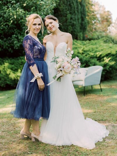 Elegant Sheath Navy Blue Tea-length Mother of the Bride/Groom Dress Evening Formal Prom Dress