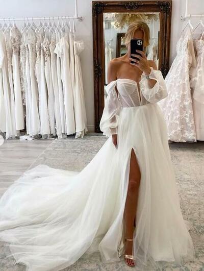 Sexy A-line Off the Shoulder Tulle Wedding Dress Bridal Dress Bridal Gown