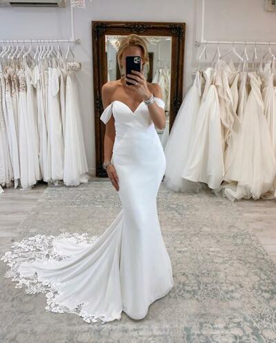 Sexy Mermaid Off the Shoulder Satin Wedding Dress Bridal Dress Bridal Gown