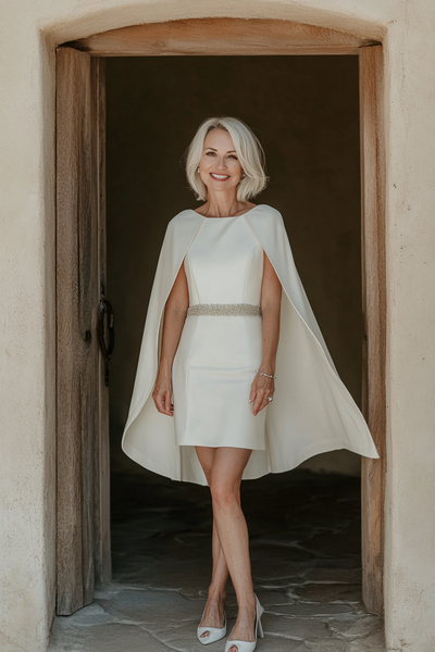 Elegant Sheath Tea-length with Shawl Mother of the Bride/Groom Dress Evening Formal Prom Dress