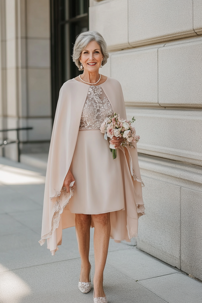 Elegant Sheath Tea-length with Shawl Lace Mother of the Bride/Groom Dress Evening Formal Prom Dress