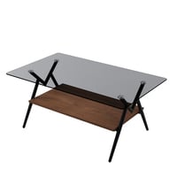 Modern Rectangle Coffee Table with Tempered Glass Top & Brown Shelf - Thumbnail 3