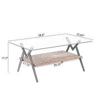 Modern Rectangle Coffee Table with Tempered Glass Top & Brown Shelf - Thumbnail 4