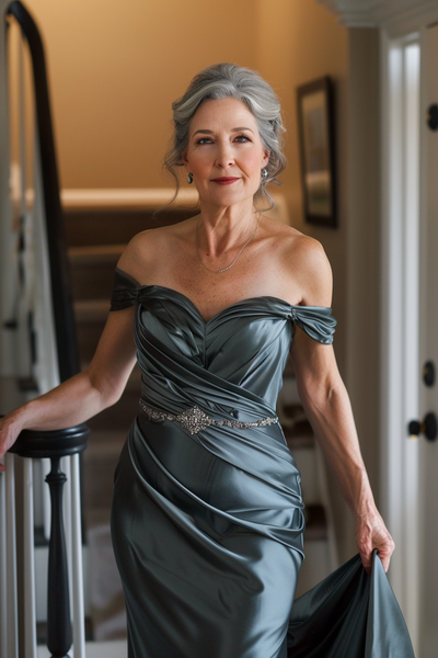 Elegant Sheath Blue Off the Shoulder Mother of the Bride/Groom Dress Evening Formal Prom Dress