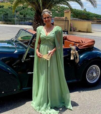 Elegant Green A Line with Shawl Mother of the Bride/Groom Dress Evening Formal Prom Dress