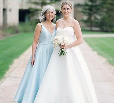 Elegant Blue A Line Satin Mother of the Bride/Groom Dress Evening Formal Prom Dress