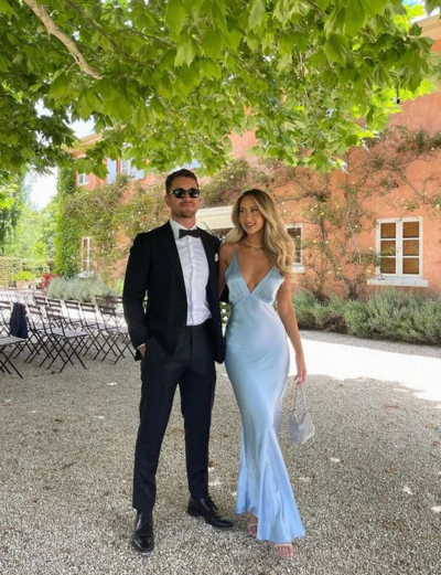 Simple Light Blue A Line V Neck Long Prom Dresses