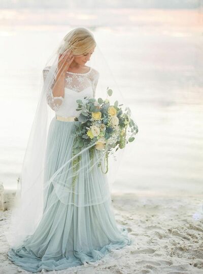 Rustic Blue Tulle Wedding Dress Bridal Dress Bridal Gown