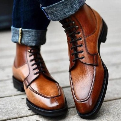 Handmade Men Brown Grain Leather Jodhpur Ankle High Lace up Boot
