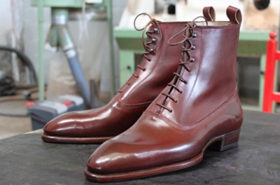 Handmade Men Brown Leather Ankle High Lace Up Balmoral Boot