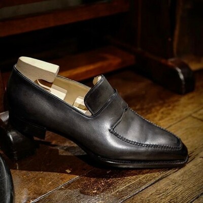 Handmade Men Gray Patina Leather Dress Shoes