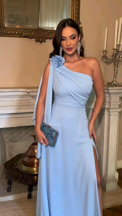 Elegant Blue Sheath One Shoulder Mother of the Bride/Groom Dress Evening Formal Prom Dress
