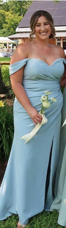 Elegant Blue Sheath Off the Shoulder Mother of the Bride/Groom Dress Evening Formal Prom Dress