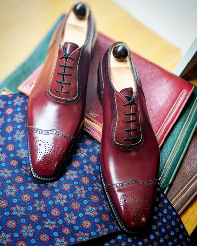 Handmade Men Bordeaux Leather Wingtip Oxford Lace up Dress Shoes
