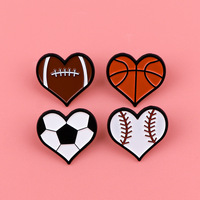 Heart-Shaped Sports Brooch | Basketball, Football, Rugby | Zinc Alloy Pin | Memorial & Gift - Thumbnail 1