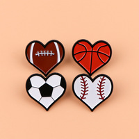 Heart-Shaped Sports Brooch | Basketball, Football, Rugby | Zinc Alloy Pin | Memorial & Gift - Thumbnail 3