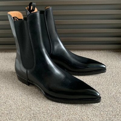 Handmade Men Black Calf Leather Chelsea Boot