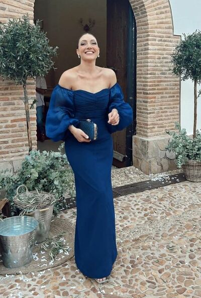 Elegant Royal Blue Sheath Off the Shoulder Mother of the Bride/Groom Dress Evening Formal Prom Dress