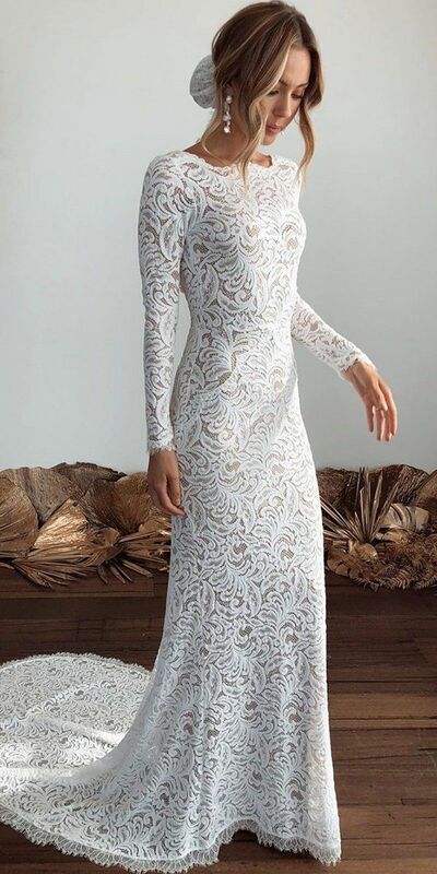 Chic Boho Wedding Dress, Lace Bridal Dress Bridal Gown
