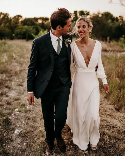 Sexy Deep V-neck Wedding Dress, Backless Bridal Gown Wedding Gown