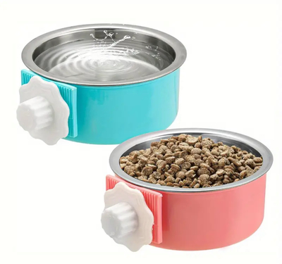 2pcs Stainless Steel Hanging Pet Feeding Bowl,