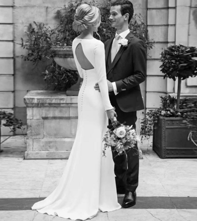 Elegant Long Sleeve Satin Open Back Mermaid Bridal Gowns