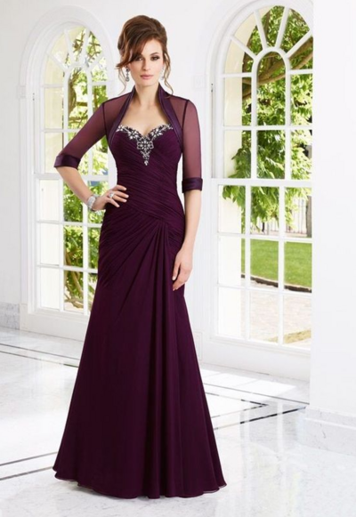 Simple Burgundy Wine Red Mother of Bride/ Groom Dress