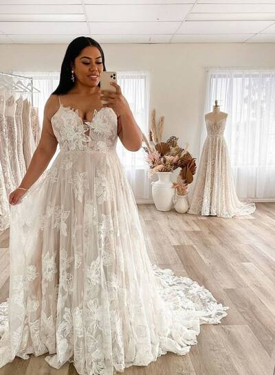 Plus Size Mermaid Lace Appliques Beach Boho Wedding Dress Bridal Dress Wedding Gown