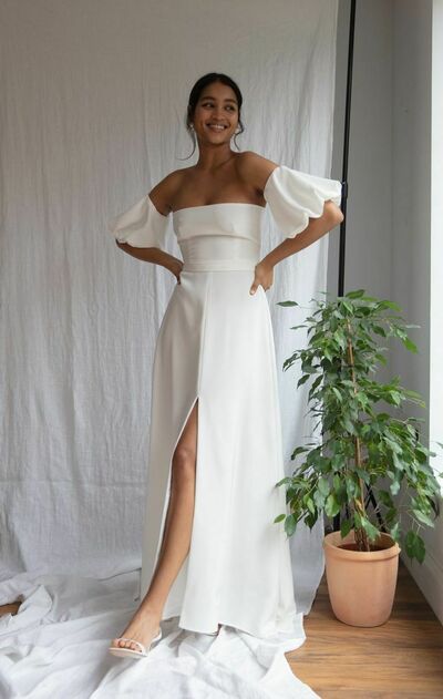 Sexy A Line Side Slit Beach Boho Wedding Dress Bridal Gown Wedding Gown