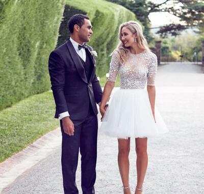 Mini Short Lace Beach Boho Wedding Dress Bridal Gown Wedding Gown