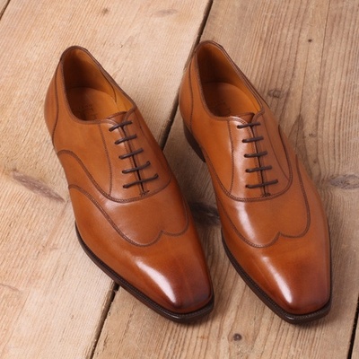 Handmade brown leather wingtip oxford lace up dress shoes - Thumbnail 5