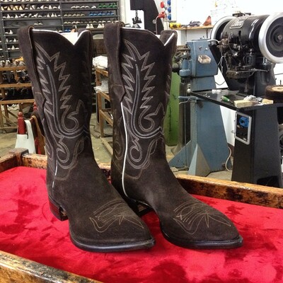 Handmade Men Brown Suede Leather Ankle Cowboy Boot